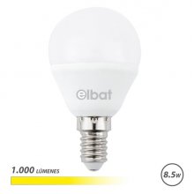 Elbat G45 Bombilla LED - Potencia 8.5W - Flujo Luminoso 1000lm - E14 - Temperatura de Color 3000K - Luz Calida - Apertura 180Âº - Vida Util 30.000h - 15.000 Encendidos - 45x78mm - Color Blanco