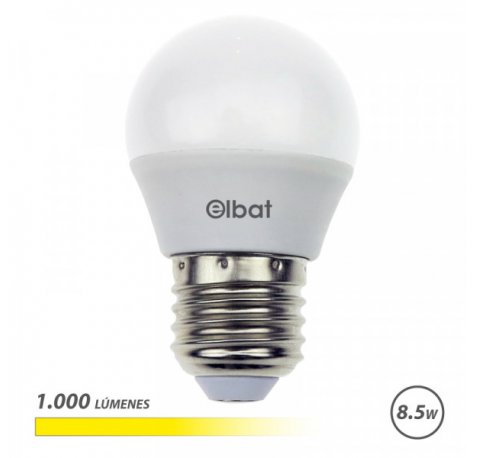 Elbat G45 Bombilla LED - Potencia 8.5W - Flujo Luminoso 1000lm - E27 - Temperatura de Color 3000K - Luz Calida - Apertura 180Âº - Vida Util 30.000h - 15.000 Encendidos - 45x78mm - Color Blanco