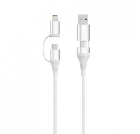 Ewent EC1075 Cable USB-C 4 en 1 - 60W - 1 Metro - USB-C, USB-A, Lightning - Color Blanco