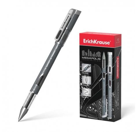 Erichkrause Megapolis Gel Boligrafo Tinta Gel - Punta de 0.5mm - Cuerpo Redondo Opaco - Ventanilla de Control de Tinta - Color Negro (12 uds)