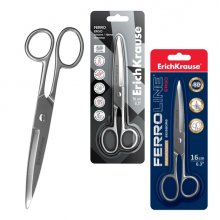 ErichKrause Ferro Tijeras de 16cm - Cuchillas en Forma de Arco Engrosadas - Fabricadas Completamente en Acero - Ergonomicas - Color Plata