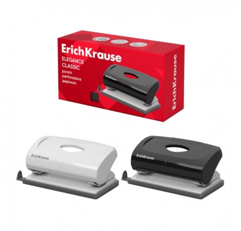 ErichKrause Elegance Classic Perforadora de Papel - Perfora hasta 10 Hojas - Barra Guia con Marcas de Formato - Bandeja - Base de Plastico Antideslizante - Colores Surtidos