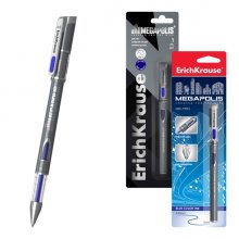 ErichKrause Megapolis Boligrafo con Capuchon - Punta de 0.5mm - Trazo 0.35mm - Tinta de Gel - Resistente al Agua - Secado Rapido - Color Azul
