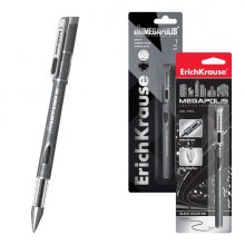 ErichKrause Megapolis Boligrafo con Capuchon - Punta de 0.5mm - Trazo 0.35mm - Tinta de Gel - Resistente al Agua - Secado Rapido - Color Negro