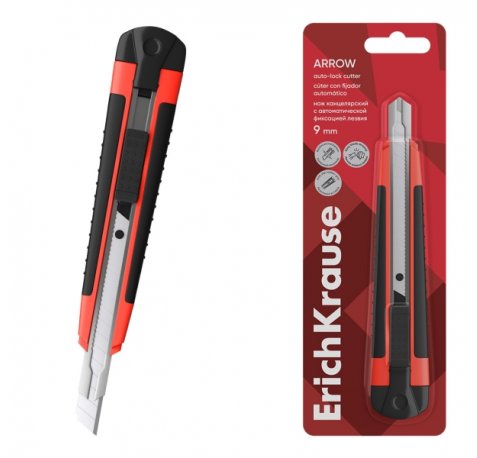 ErichKrause Arrow Cuter con Fijador Automatico - Metalico - Hoja de 9mm de Ancho - Color Rojo