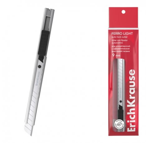 ErichKrause Ferro Light Cuter con Fijador Automatico - Metalico - Hoja de 9mm de Ancho - Color Acero