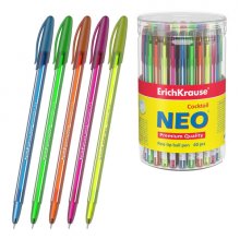 ErichKrause Neo Stick Cocktail Boligrafo con Capuchon - Modelos Surtidos - Trazo 0.26mm - Tinta de Baja Viscosidad - Color Azul (60 uds)