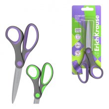 ErichKrause Comfort Tijeras de 15cm - Mangos de Plastico y Goma Antideslizante - Afilado Doble - Acero Inoxidable - Ergonomicas - Colores Surtidos