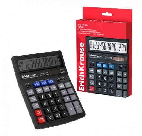 ErichKrause DC-777-12N Classic Calculadora de Sobremesa - Pantalla LCD de 12 Digitos - Apagado Automatico - Alimentacion Solar - Color Negro