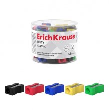 ErichKrause Unity Sacapuntas de Plastico - Cuchilla Niquelada de Acero al Carbono - Orificio de 8mm - Colores Surtidos (55 uds)