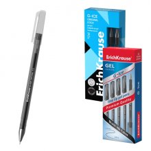ErichKrause G-Ice Stick Original Boligrafo con Capuchon - Punta de 0.5mm - Trazo 0.4mm - Tinta de Gel - Resistente al Agua - Secado Rapido - Tapa Ventilada - Color Negro (12 uds)