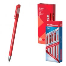 ErichKrause G-Soft Stick Classic Boligrafo con Capuchon - Punta de 0.38mm - Trazo 0.25mm - Tinta de Gel - Resistente al Agua - Secado Rapido - Color Rojo (12 uds)