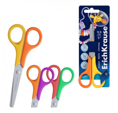 ErichKrause FunCut Space Animals Tijeras de 12.5cm - Puntas Redondeadas - Mangos de Plastico Resistente a Golpes - Acero Inoxidable - Ergonomicas - Colores Surtidos
