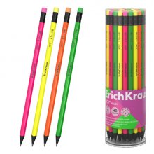 ErichKrause JOY Neon Lapiz de Grafito con Goma de Borrar - Mina HB - Cuerpo Redondo - Plastico - Agarre Ergonomico - Colores Surtidos (42 uds)