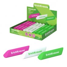 ErichKrause ErgoLine Prism Expositor con 36 Gomas de Borrar - Caucho Termoplastico - Hipoalergenico - No Deja Residuos - Libre de PVC - Colores Surtidos
