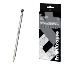 ErichKrause Art Pack de 12 Lapices de Grafito - Durezas Surtidas 5H-5B - Cuerpo Hexagonal - Pegado Completo de la Mina - Agarre Ergonomico - Color Plata