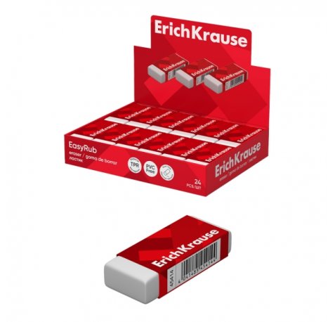 ErichKrause EasyRub Expositor con 24 Gomas de Borrar - Caucho Termoplastico - Hipoalergenico - Libre de PVC - Color Blanco