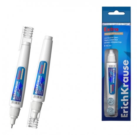 ErichKrause Extra Boligrafo Corrector - Capacidad 8ml - Punta de Metal - Presentado en Blister - Secado Rapido - Color Blanco