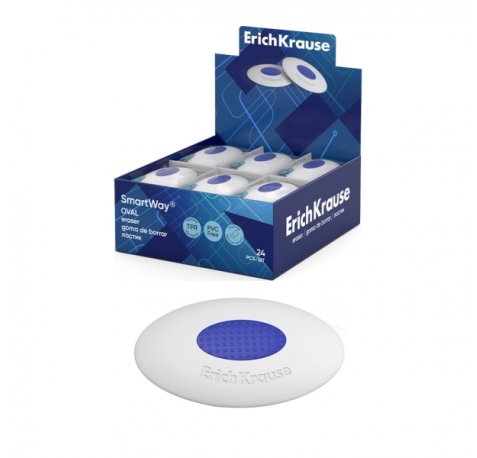ErichKrause SmartWay Oval Expositor con 24 Gomas de Borrar - Caucho Termoplastico - Hipoalergenico - Libre de PVC - No Rasga el Papel - Color Blanco