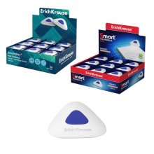 ErichKrause SmartWay Mini Triangular Expositor con 36 Gomas de Borrar - Caucho Termoplastico - Hipoalergenico - Libre de PVC - No Rasga el Papel - Color Blanco