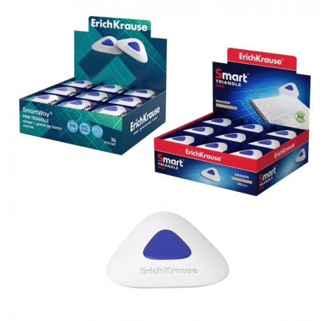ErichKrause SmartWay Mini Triangular Expositor con 36 Gomas de Borrar - Caucho Termoplastico - Hipoalergenico - Libre de PVC - No Rasga el Papel - Color Blanco