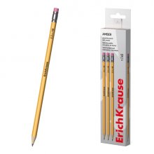 ErichKrause Amber 101 Pack de 12 Lapices de Grafito con Goma de Borrar - Mina HB - Cuerpo Hexagonal - Color Amarillo