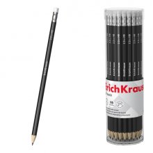 ErichKrause Jet Black 101 Lapiz de Grafito con Goma de Borrar - Mina HB - Cuerpo Hexagonal - Color Negro (42 uds)