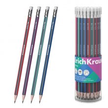 ErichKrause Sonata Lapiz de Grafito con Goma de Borrar - Mina HB - Cuerpo Triangular - Facil Afilado - Agarre Ergonomico - Colores Surtidos (42 uds)