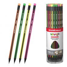 ErichKrause VIVO Lapiz de Grafito con Goma de Borrar - Mina HB - Cuerpo Triangular - Facil Afilado - Agarre Ergonomico - Colores Surtidos (42 uds)
