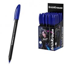 ErichKrause U-108 Stick Black Edition Boligrafo con Capuchon - Punta de 1.0mm - Cuerpo Opaco Negro - Trazo 0.3mm - Tinta de Baja Viscosidad - Tapa Ventilada - Color Azul (50 uds)