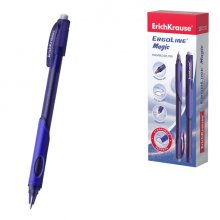 ErichKrause ErgoLine Magic Stick and Grip Boligrafo Borrable - Punta de 0.5mm - Trazo 0.4mm - Tinta de Gel - Resistente al Agua - Zona de Agarre de Goma - Color Azul (10 uds)