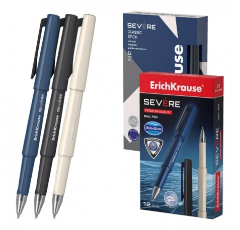 ErichKrause Severe Stick Classic Boligrafo con Capuchon - Modelos Surtidos - Trazo 0.28mm - Color Azul (12 uds)
