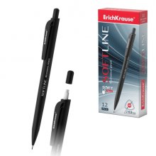 ErichKrause SoftLine Portaminas - Mina HB de 0.9mm - Goma de Borrar Integrada - Cuerpo Triangular con Recubrimiento Suave - Ergonomico - Color Negro (12 uds)
