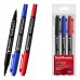 ErichKrause Double P-80 Pack de 3 Rotuladores Permanentes - Punta de Bala de 1.65mm - Punta de Aguja de 0.45mm - Resistente al Agua y a la Luz - Multisuperficie - Cuerpo Redondo - Colores Surtidos