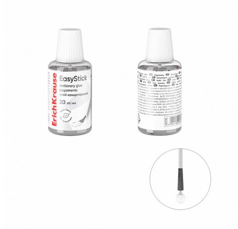 ErichKrause EasyStick Pegamento con Pincel - 20ml - No Toxico - sin Disolventes - Multisuperficie - Color Transparente (10 uds)