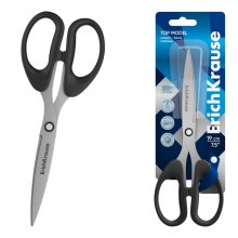 ErichKrause Top Model Tijeras de 19cm - Cuchillas en Forma de Arco - Mangos de Plastico Resistente a Golpes - Afilado Doble - Acero Inoxidable - Ergonomicas - Color Negro