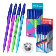 ErichKrause R-301 Stick Neon Boligrafo con Capuchon - Modelos Surtidos - Trazo 0.5mm - Tinta de Secado Rapido - Tapa Ventilada - Color Azul (50 uds)
