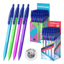 ErichKrause R-301 Matic Neon Boligrafo Retractil - Modelos Surtidos - Trazo 0.35mm - Color Azul (50 uds)