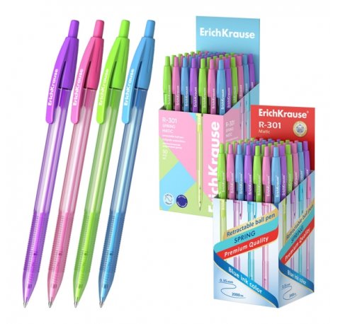 ErichKrause R-301 Matic Spring Boligrafo Retractil - Modelos Surtidos - Trazo 0.35mm - Color Azul (50 uds)