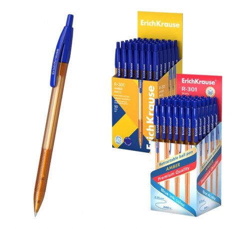 ErichKrause R-301 Matic Amber Boligrafo Retractil - Punta de 0.7mm - Trazo 0.35mm - Color Azul (50 uds)