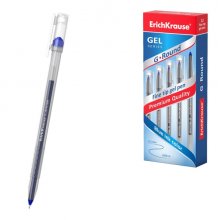 ErichKrause G-Round Stick Classic Boligrafo con Capuchon - Punta de 0.5mm - Trazo 0.3mm - Tinta de Gel - Resistente al Agua - Secado Rapido - Color Azul (12 uds)