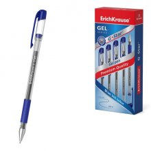 ErichKrause G-Star Stick and Grip Classic Boligrafo con Capuchon - Punta de 0.5mm - Trazo 0.3mm - Tinta de Gel - Resistente al Agua - Zona de Agarre de Goma - Secado Rapido - Color Azul (12 uds)