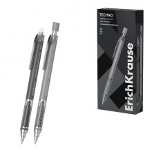 ErichKrause Techno Portaminas - Mina HB de 0.9mm - Goma de Borrar Integrada - Pinza - Cuerpo Redondo - Colores Surtidos (12 uds)