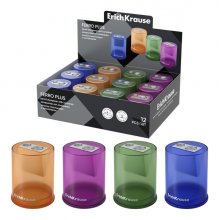 ErichKrause Ferro Container Plus Expositor con 12 Sacapuntas con Contenedor - Metalico - 2 Orificios de 8 y 11mm - Cuchilla Niquelada de Acero al Carbono - Colores Surtidos