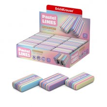 ErichKrause Pastel Lines Expositor con 36 Gomas de Borrar - Caucho Termoplastico - No Deja Residuos - No Rasga el Papel - Libre de PVC - Colores Surtidos
