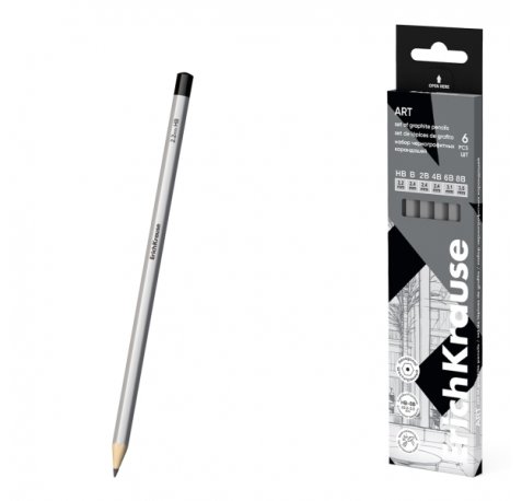 ErichKrause Art Pack de 6 Lapices de Grafito - Durezas Surtidas HB-8B - Cuerpo Hexagonal - Mina Resistente - Agarre Ergonomico - Color Plata