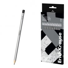 ErichKrause Art Pack de 12 Lapices de Grafito - Durezas Surtidas 2H-8B - Cuerpo Hexagonal - Pegado Completo de la Mina - Facil Afilado - Color Plata