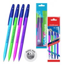 ErichKrause R-301 Stick Neon Pack de 4 Boligrafos con Capuchon - Modelos Surtidos - Trazo 0.35mm - Tinta de Secado Rapido - Color Azul