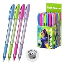 ErichKrause U-109 Stick and Grip Spring Boligrafo con Capuchon - Modelos Surtidos - Trazo 0.3mm - Zona de Agarre de Goma - Tinta de Baja Viscosidad - Tapa Ventilada - Color Azul (50 uds)