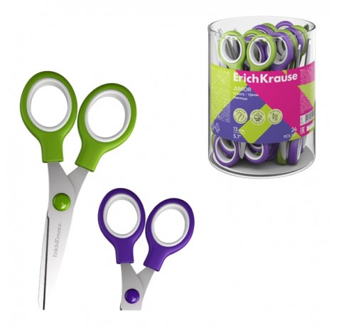 ErichKrause Junior Tijeras de 13cm - Puntas Redondeadas - Mangos de Plastico Resistente a Golpes - Acero Inoxidable - Ergonomicas - Colores Surtidos